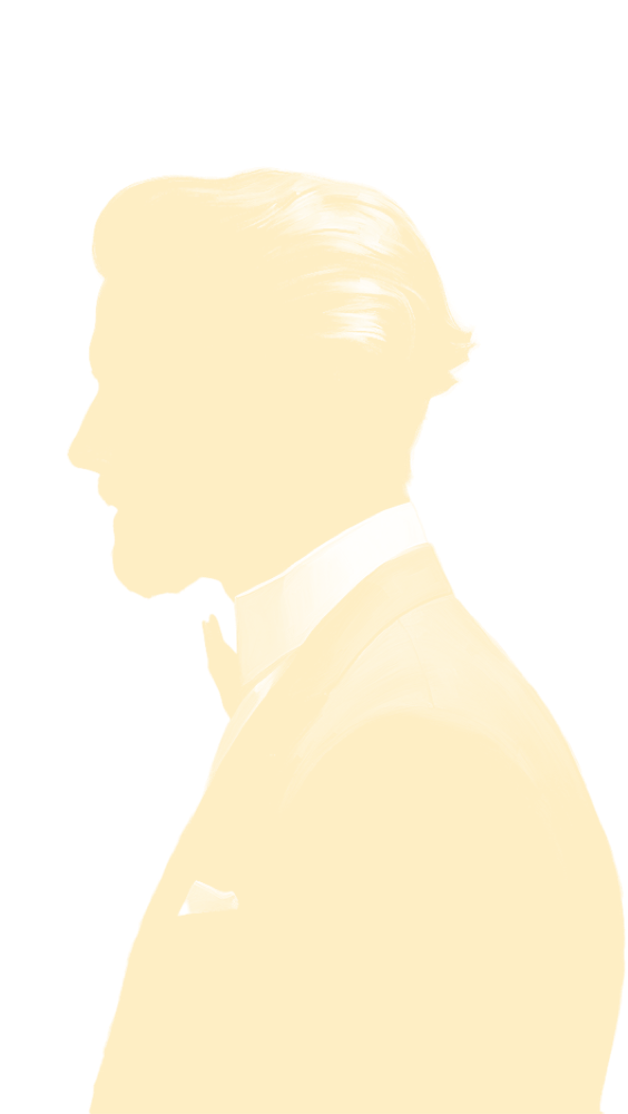 Portrait silhouette of a man with beard looking left.