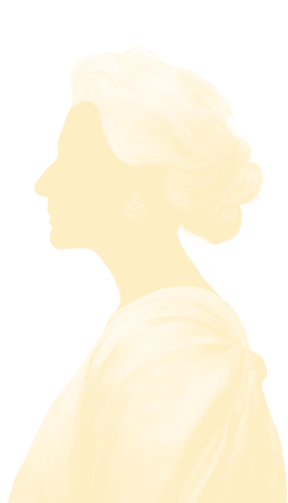 Portrait silhouette of an old woman looking left.